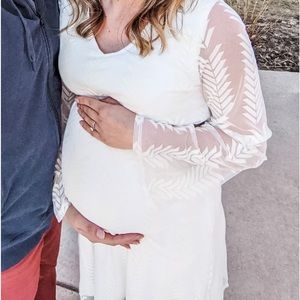 Pink Blush Ivory Chevron Maternity Dress